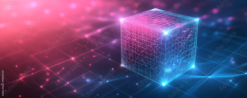 Fototapete intricate 3d wireframe cube icon with delicate and crisp edges, centered on a high-definition backgr