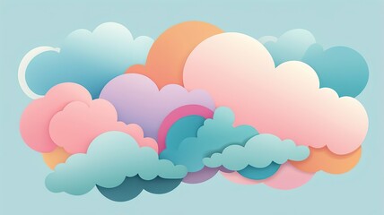 Abstract cloud-like forms in soft pastels with smooth vector shading.