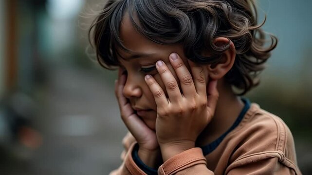 Thoughtful Boy: Capturing the Innocence and Emotions of a Young Child Deep in Reflection