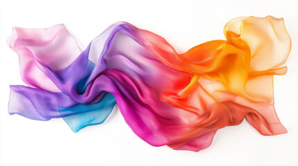 Fototapeta premium Vibrant Rainbow Ombre Silk Scarf Draped on White Background