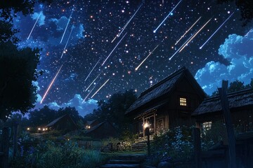 Obraz premium Celestial Anime Night: A Breathtaking Starry Sky Canvas art dark blue pink stars space light black 