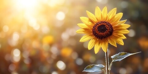Obraz premium Sunflower Flower on Blurred Background with Soft Lighting, Generative AI