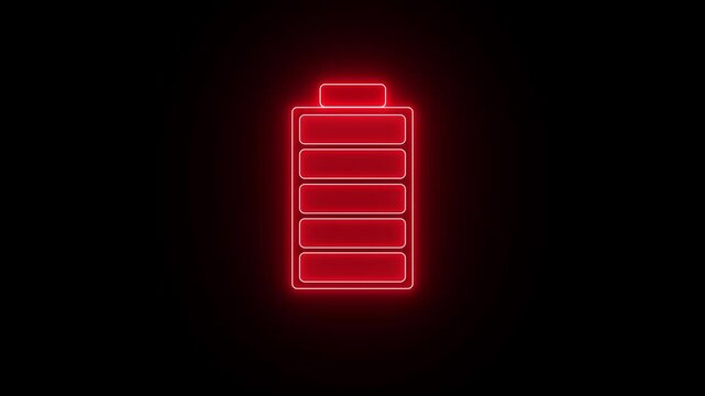 Neon battery charging icon animation.Neon battery fast charging. the neon battery charging on the black screen.
