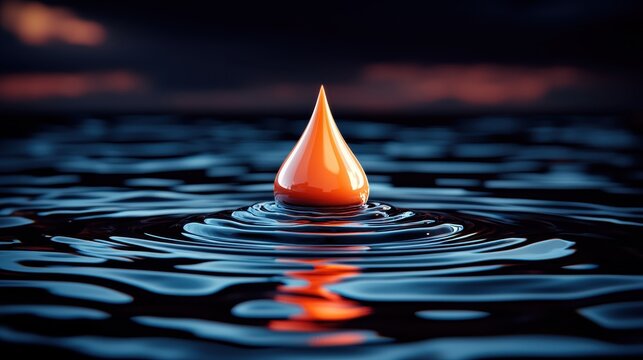 Vibrant Orange Drop Falling into Dark Water Creating Ripples and Reflections