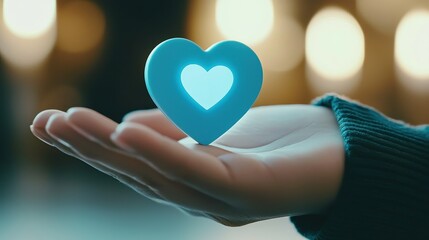 Glowing Heart in Hand Symbol of Love Care and Compassion
