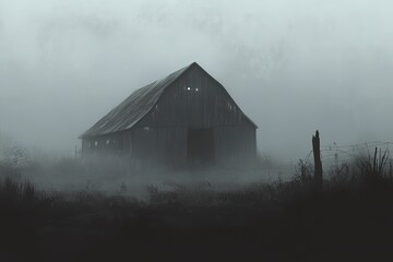 Misty Morning: Rustic Barn in Foggy Field Landscape Photography old sky day farm wood calm rural    