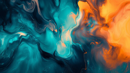 Abstract Flowing Blue and Orange Mixed Fluid Ink Texture Design