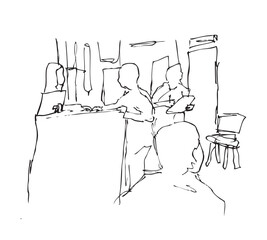 People at Cashier, Simple Vector Sketch Illustration