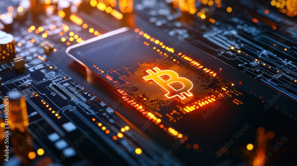 Leinwandbilder cinematic close up of digital currency analysis featuring glowing bitcoin symbol on smartphone, surr