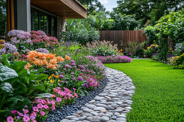 Colorful Flower Garden Path Landscaping Design