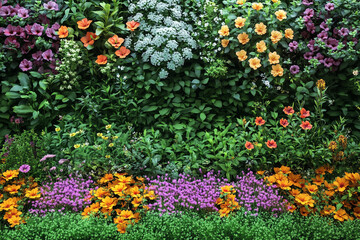 Vibrant multicolored flowers blooming in a lush green garden
