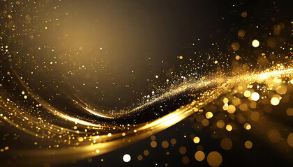 Fototapeta premium Abstract background of dark gold and glowing particles.Golden background with particles light flow.