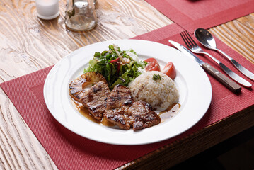 Grilled Pork Neck with Grilled Pineapple and Salad