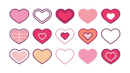A collection of hearts in various sizes and colors