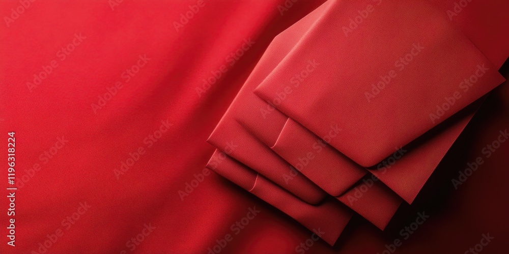 Poster a vibrant display of stacked red fabric pieces, showcasing rich texture and color against a smooth b