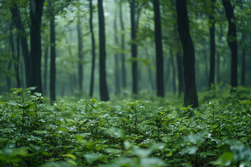 Rain Falling Gently On Lush Forest Undergrowth