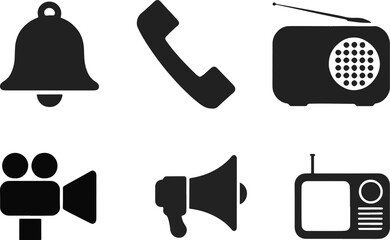 Set of icon in vector silhouette, call icon,announcement icon,tv,camera  