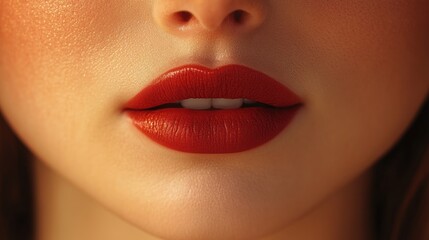Naklejka premium Close-up red lips, sunset glow, beauty ad