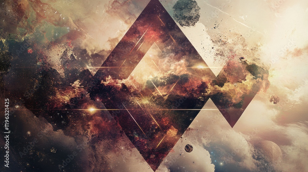 Aufkleber an abstract representation of agnostic beliefs using geometric shapes and natural elements