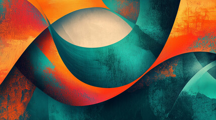 Colorful Abstract Painting With Vibrant Orange and Teal Tones