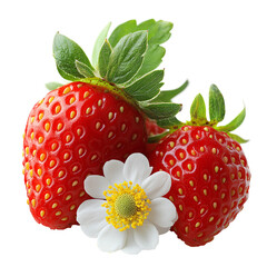 Strawberries and a delicate flower png isolated on transparent background