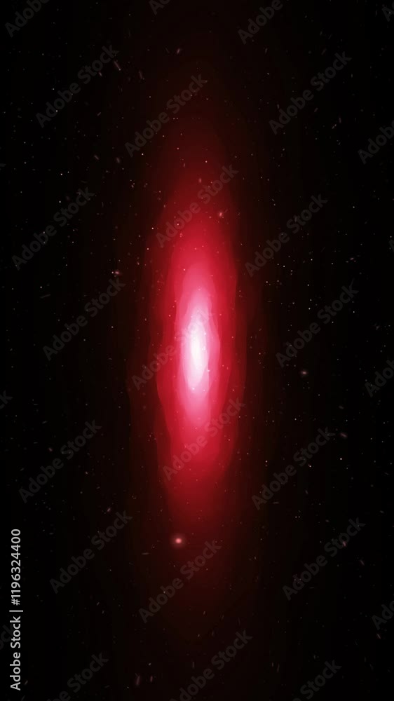 Poster loop travel through dark red foggy tunnel with flying particles vertical background.