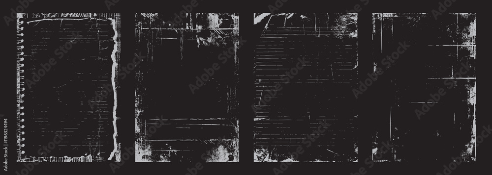 Poster overlay textures set stamp with grunge effect. old damage dirty grainy and scratches. set of differe
