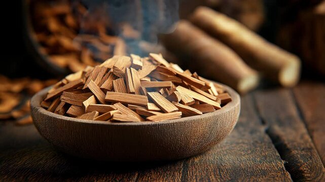 Chips of red sandalwood, a component in essential oils