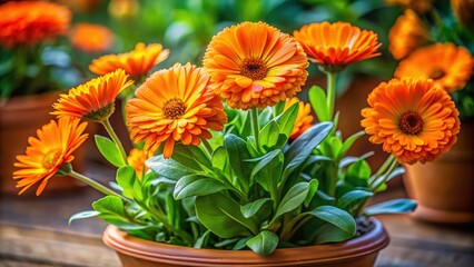 Calendula Officinalis: Vibrant Orange Potted Marigold in a Sunny Garden