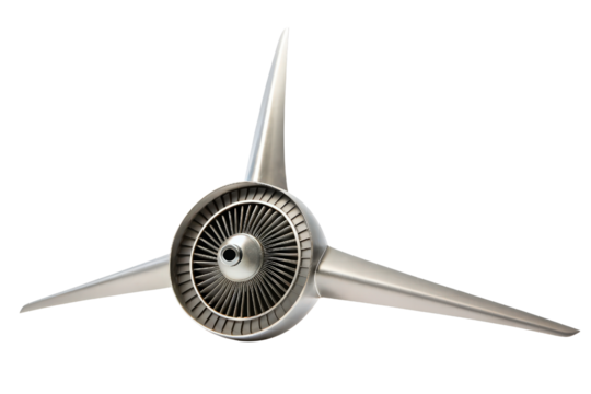 Close-up of a turbofan engine isolated with transparent background