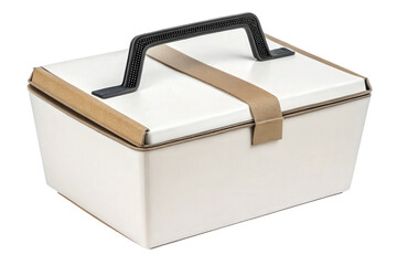 White rectangular box with a fabric handle isolated with transparent background