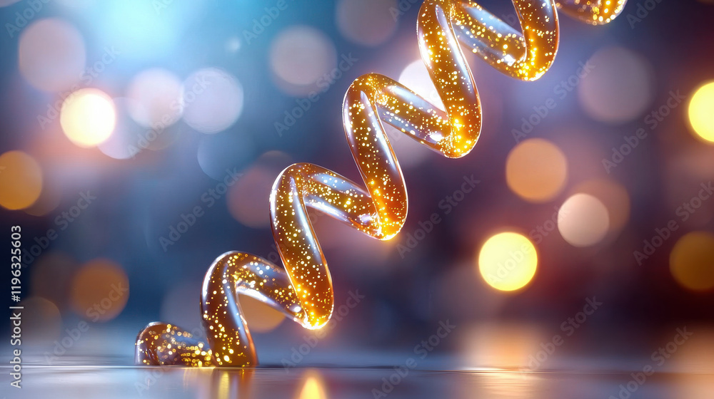 Poster creative visual of digital dna helix, symbolizing life and innovation, with sparkling details and vi