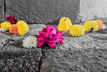 Flowers offered at a Hindu temple