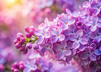 Delicate Lilac Flowers Spring Border, Soft Focus Aerial Photography
