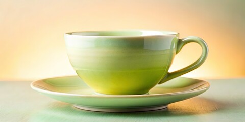 Fototapeta premium Delicate Porcelain Teacup with Yellow-Green Gradient Glaze - Stock Photo