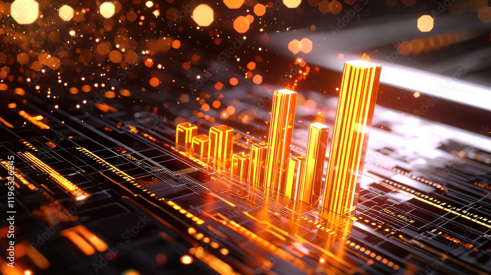 Leinwandbilder vibrant digital representation of financial metrics with glowing orange bars, showcasing data trends