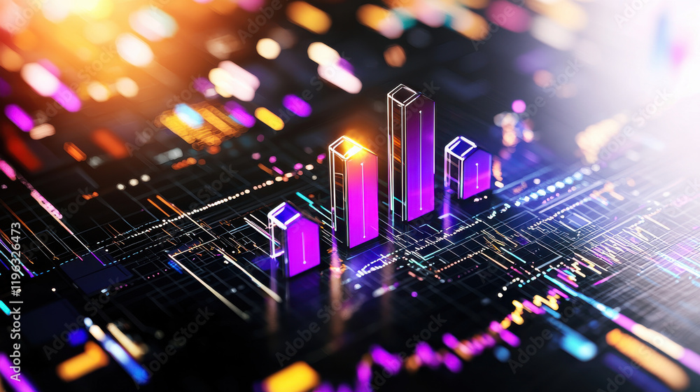 Aufkleber vibrant digital representation of financial growth with colorful bar graphs, symbolizing data analysis and investment trends. image conveys sense of progress and innovation