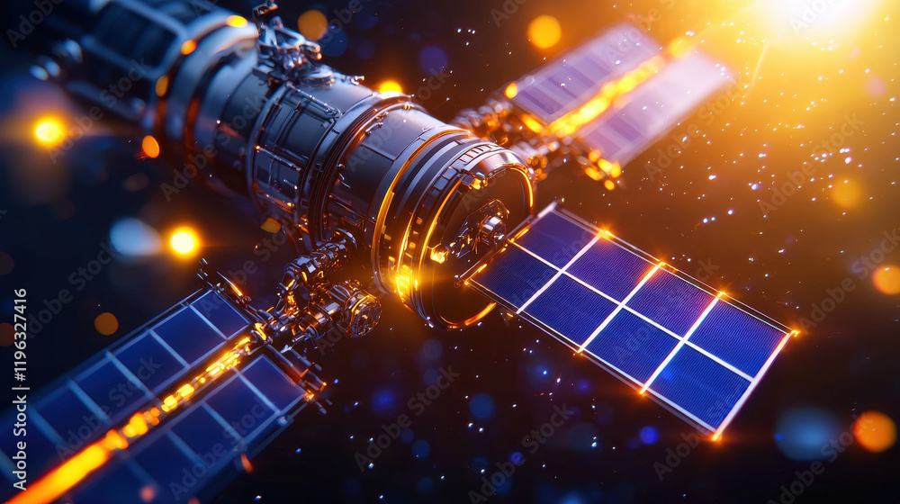 Fototapete detailed image of solar powered spacecraft with solar panels, showcasing advanced technology and spa
