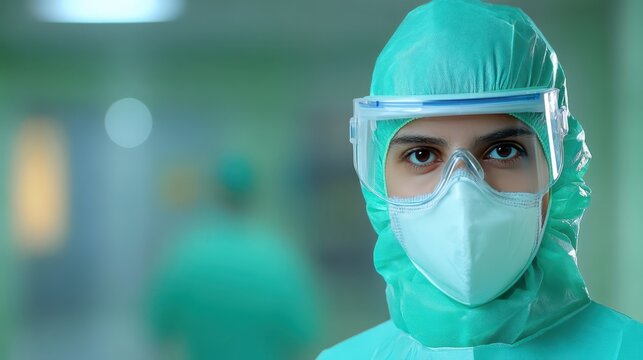 Skilled surgeon in mask and goggles, ensuring patient safety during a precise surgical procedure