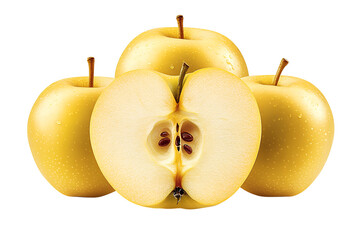 Golden apples with a sliced section png isolated on transparent background