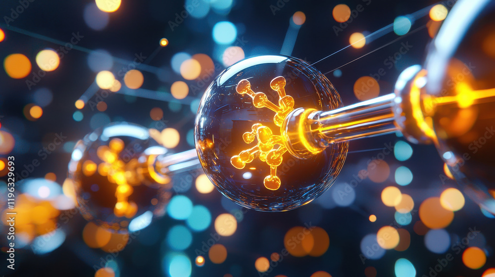 Poster Futuristic depiction of nanobots in swarm, showcasing advanced technology and molecular structures. vibrant colors and glowing elements create captivating visual experience