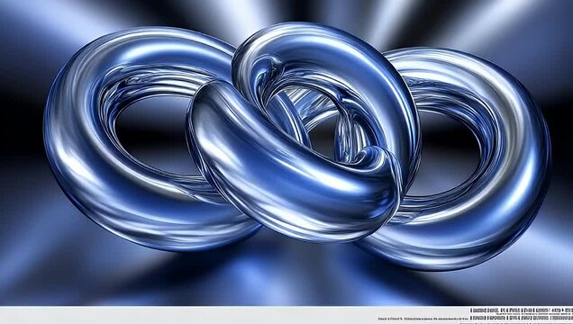 Interlocking blue rings, abstract 3D design, dark background, website header