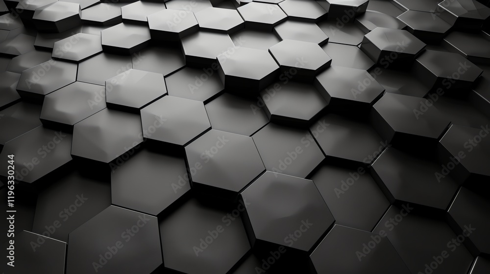 Poster an abstract geometric pattern of black hexagons.