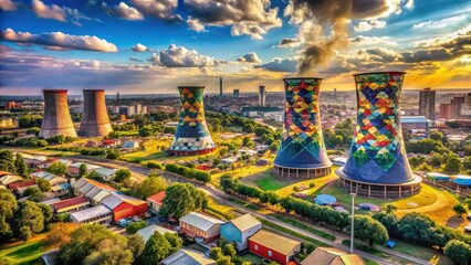 Fototapeta premium Stunning panoramic view of bungee jumpers soaring from Orlando Towers, Soweto.