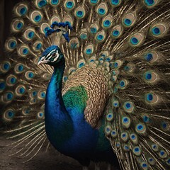 Obraz premium A stylized peacock with abstract spirals and patterns.