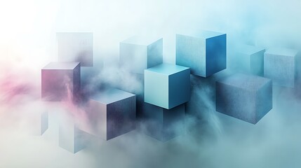 Obraz premium Cubes floating in misty sky, abstract background