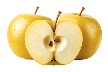 Golden apples with a sliced section png isolated on transparent background