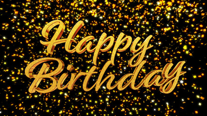 HAPPY BIRTHDAY Cursive Gold Confetti 3D Text Logo