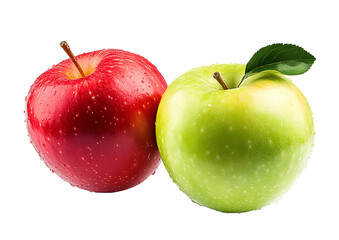 Red and green apples with water droplets png isolated on transparent background
