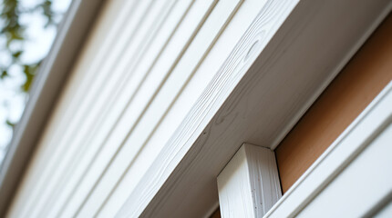 Obraz premium White House Exterior with Clean Lines and Modern Design. High-Quality Wood Siding and Elegant Architectural Details. Perfect for Real Estate and Home Improvement.